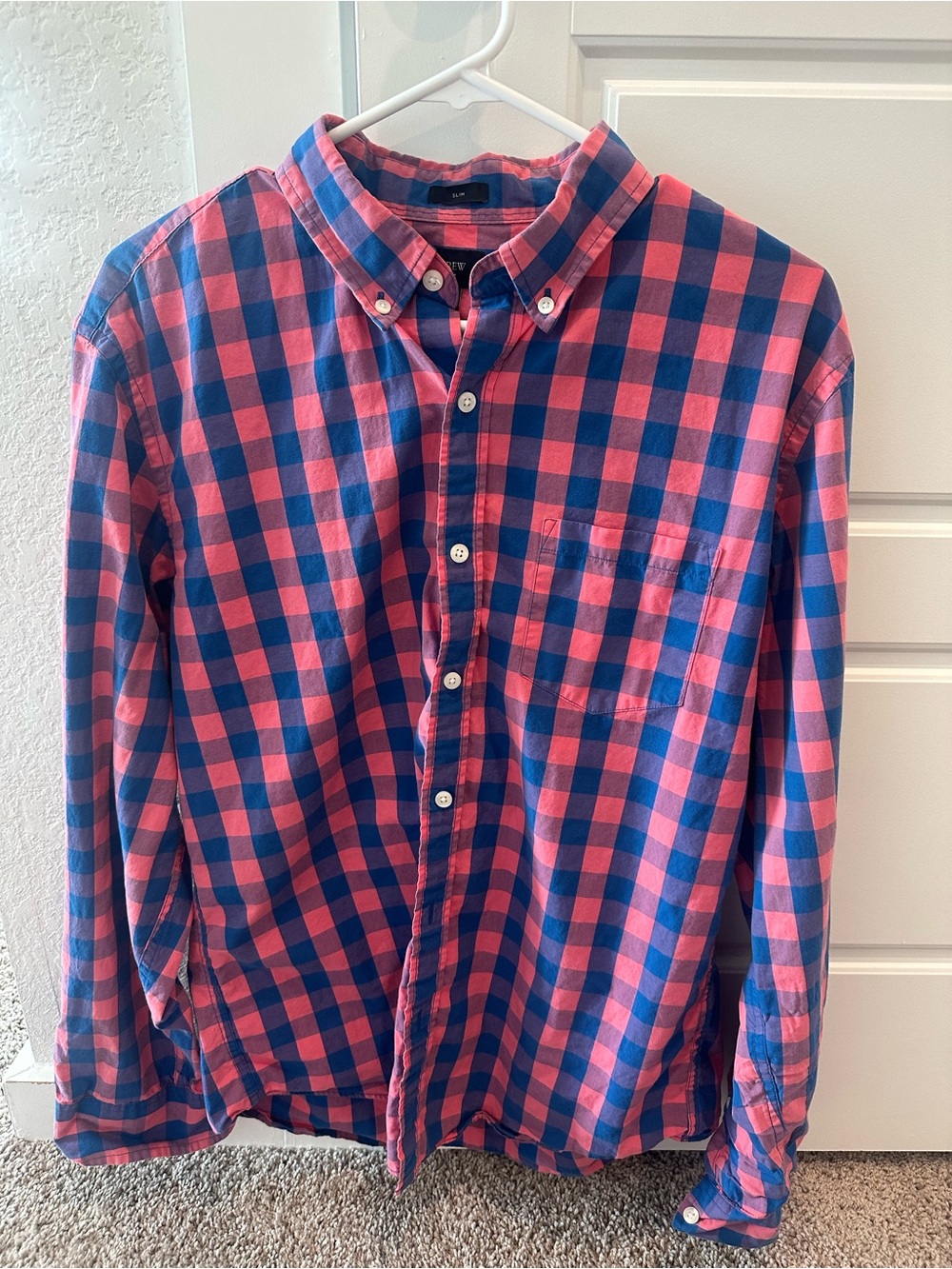 J. Crew Pink and Blue Check Button-Down Shirt